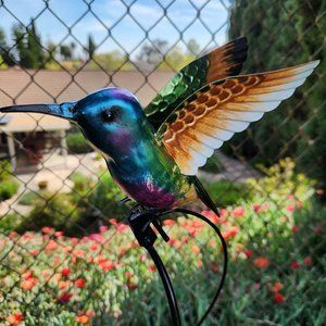 42" H, Vibrant Color Hummingbird Purple Coronet - Kinetic Metal Stake Rocking